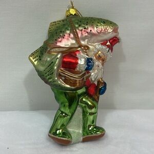 Santa Carrying Fish Vintage Holiday Ornament